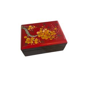 Decorative Wooden Lacquer Jewelry Box With Floral Design & Mirror